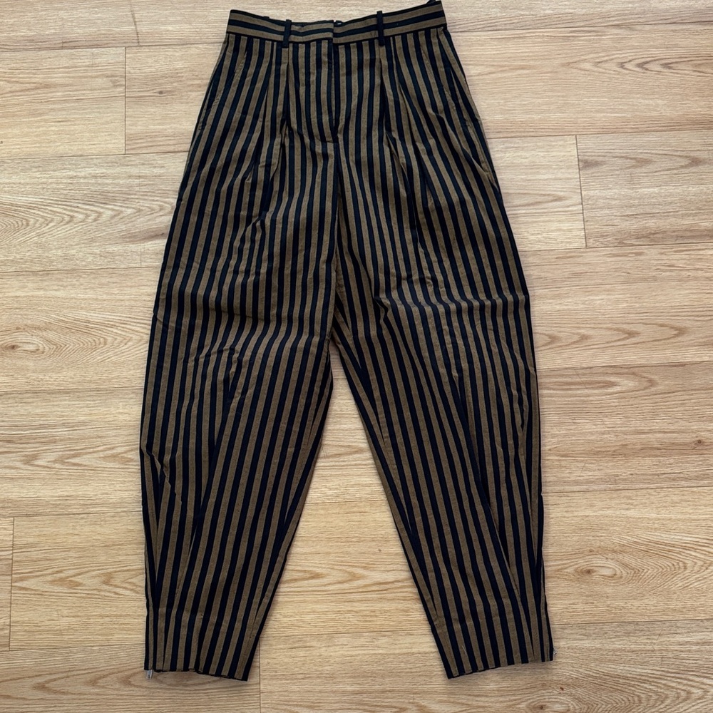 Tory Burch Womens Tan Black Stripe Wideleg Parachute Pant Size 0 Workwear Luxury